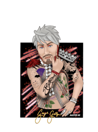 a cartoon of a man with tattoos on his face