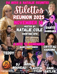 a flyer for the reunion of the stilettos