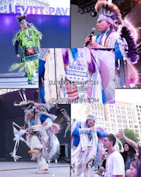 a collage of photos of native american dancers on stage